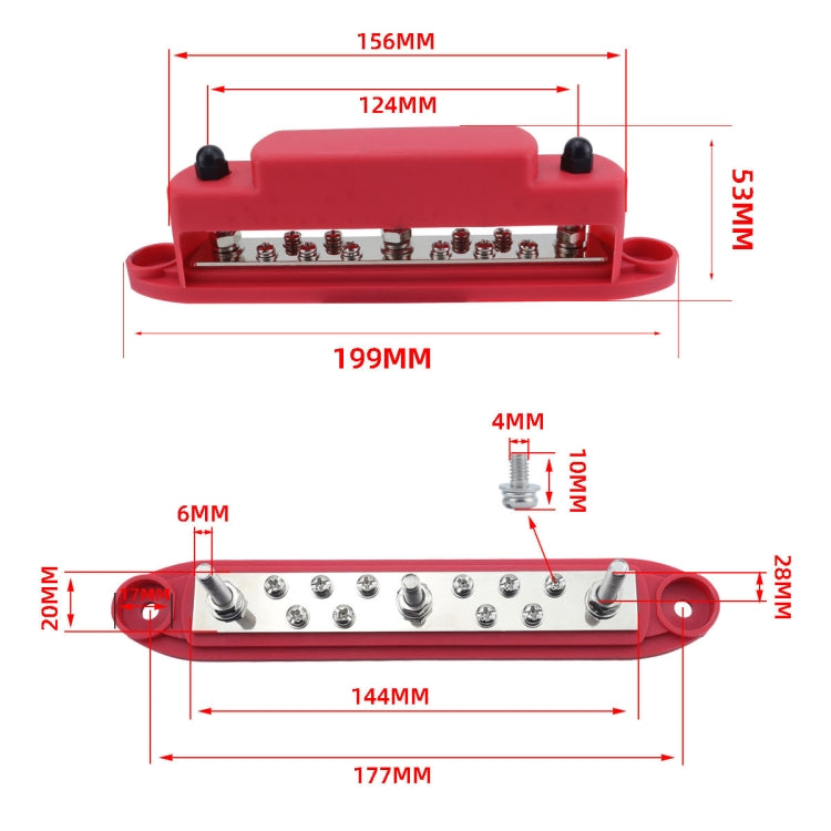 M6 3-post 10-way RV Yacht Short-circuit Proof Base DC Busbar, Color: Black - Fuse by buy2fix | Online Shopping UK | buy2fix