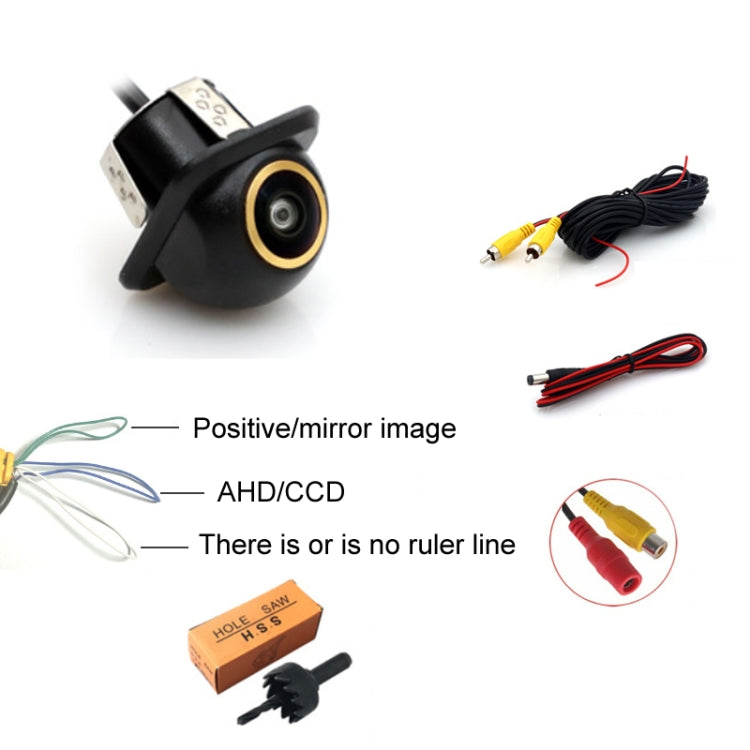 Car Universal HD Night Vision Rear View Reversing Three-Control Fisheye Camera, Style: AHD1080P Straw Hat Gold Edge Interpolation - Rear View Cameras by buy2fix | Online Shopping UK | buy2fix