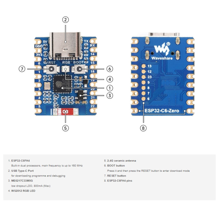 Waveshare ESP32-C6 Mini WiFi 6 & Bluetooth 5 Dual Processors Development Board, Spec: Zero - Boards & Shields by Waveshare | Online Shopping UK | buy2fix