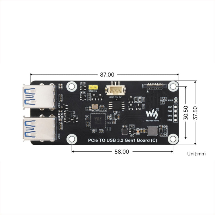 Waveshare For Raspberry Pi 5 PCIe To 4-Ch USB3.2 Gen1 Board(27834) - Raspberry Pi Accessories by Waveshare | Online Shopping UK | buy2fix