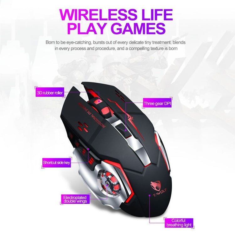 T-WOLF Q13 2.4GHz 6-keys RGB Colorful Light Gaming Wireless Mouse, Color: Dual Mode Black - Wireless Mice by T-WOLF | Online Shopping UK | buy2fix