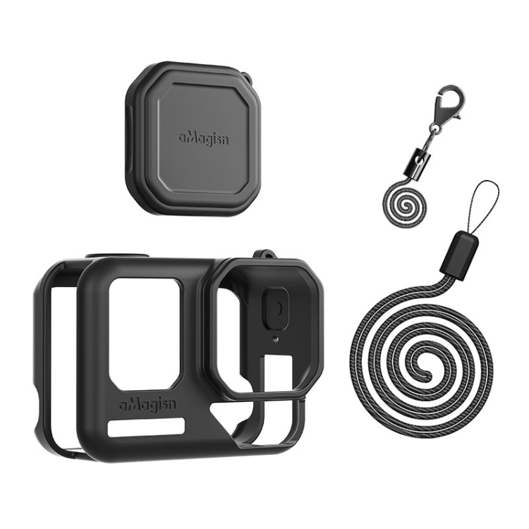 For Insta360 Ace Pro 2 aMagisn Body + Lens Silicone Cover With Lanyard(Black) - Case & Bags by aMagisn | Online Shopping UK | buy2fix