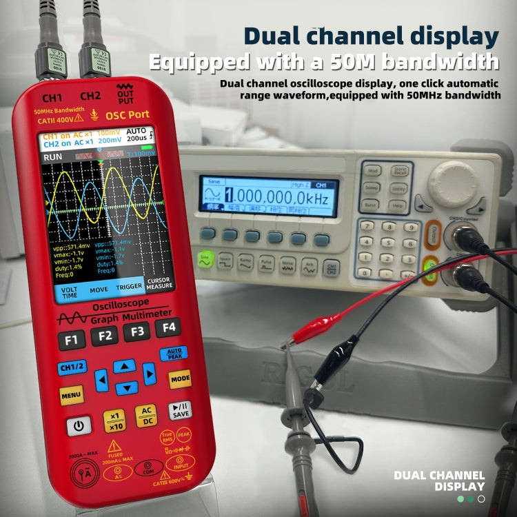 BSIDE O9 Digital Handheld Dual Channel 50MHz Oscilloscope Signal Source Multimeter, Spec: With Single Oscilloscope Probe (Red) - Digital Multimeter by BSIDE | Online Shopping UK | buy2fix