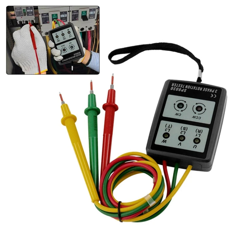 SP8030 3 Phase Alternating Current Phase Meter Phase Detector Rotation Tester Indicator Digital Phase-Order Indicator - Digital Multimeter by buy2fix | Online Shopping UK | buy2fix