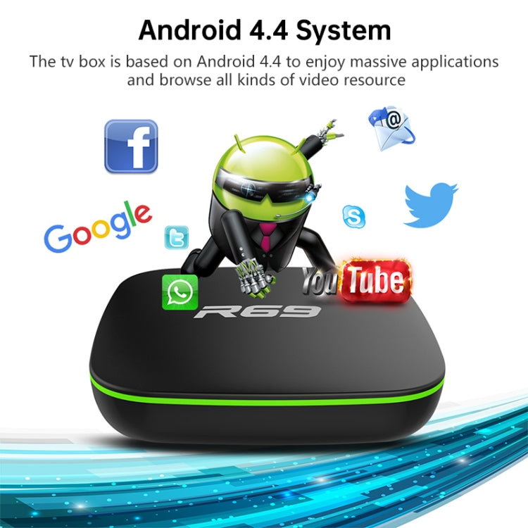 R69 1080P HD Smart TV BOX Android 4.4 Media Player wtih Remote Control, Quad Core Allwinner H3, RAM: 2GB, ROM: 16GB, 2.4G WiFi, LAN, AU Plug - Allwinner H3 by buy2fix | Online Shopping UK | buy2fix