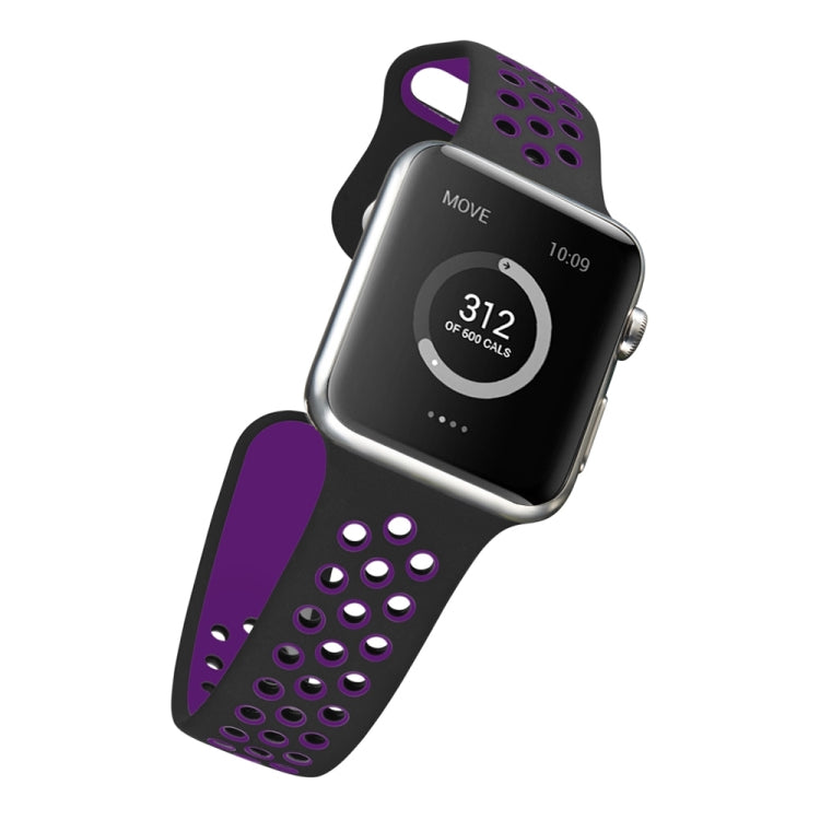 For Apple Watch Series 7 41mm / 6 & SE & 5 & 4 40mm / 3 & 2 & 1 38mm Fashionable Classical Silicone Sport Watch Band (Black Purple) - Watch Bands by buy2fix | Online Shopping UK | buy2fix