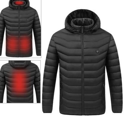 USB Heated Smart Constant Temperature Hooded Warm Coat for Men and Women (Color:Black Size:S) - Down Jackets by buy2fix | Online Shopping UK | buy2fix