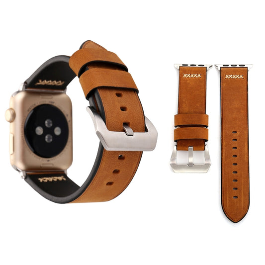 For Apple Watch Ultra 49mm&Watch Ultra 2 49mm / Series 9&8&7 45mm / SE 3&SE 2&6&SE&5&4 44mm / 3&2&1 42mm Retro XX Line Pattern Genuine Leather Wrist Watch Band(Brown) - Watch Bands by buy2fix | Online Shopping UK | buy2fix