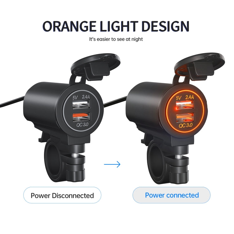 ZH-723F4 Car / Motorcycle QC3.0 Cell Phone Fast Charging Dual USB Car Charger(Orange Light) - In Car by buy2fix | Online Shopping UK | buy2fix