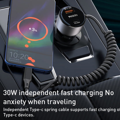 Yesido Y56 60W PD + QC3.0 Dual Port Car Charger with USB-C / Type-C Spring Data Cable - Car Charger by Yesido | Online Shopping UK | buy2fix