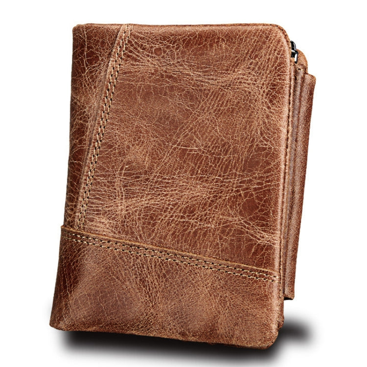 Genuine Cowhide Leather Crazy Horse Texture Zipper 3-folding Short Style Card Holder Wallet RFID Blocking Coin Purse Card Bag Protect Case for Men, Size: 12*9.5*4cm(Taupe) - Antimagnetic RFID Package by buy2fix | Online Shopping UK | buy2fix