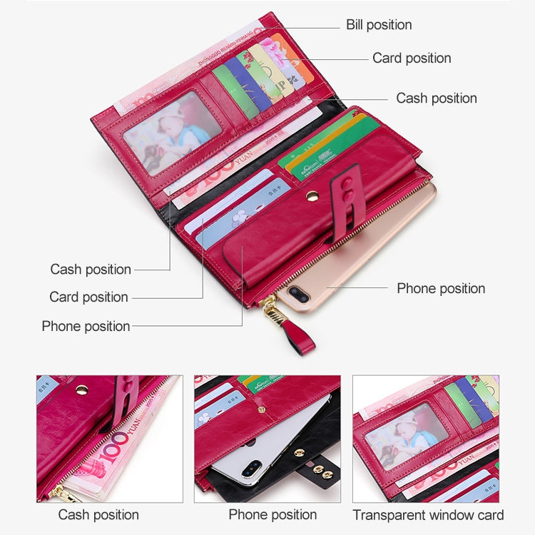 8239 Antimagnetic RFID Multi-function Leather Lady Wallet Large-capacity Purse with Detachable Card Holder (Rose Purple) - Antimagnetic RFID Package by buy2fix | Online Shopping UK | buy2fix