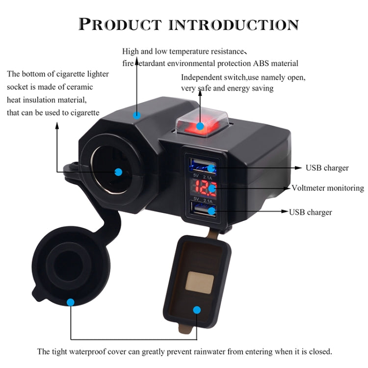 WUPP Multi-function WUPP 4 Motorcycle USB Charger Cigarette Lighter, with Blue Light - In Car by WUPP | Online Shopping UK | buy2fix