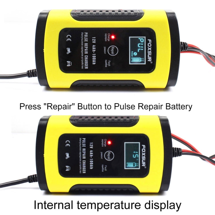 12V 6A Intelligent Universal Battery Charger for Car Motorcycle, Length: 55cm, UK Plug(Yellow) - In Car by FOXSUR | Online Shopping UK | buy2fix