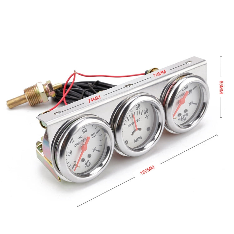 52mm 12V Universal Car Modified Triple Meter 3 in 1 Gauge Oil Press Gauge + Water Temperature Gauge + Ammeter, with Sensor - In Car by buy2fix | Online Shopping UK | buy2fix