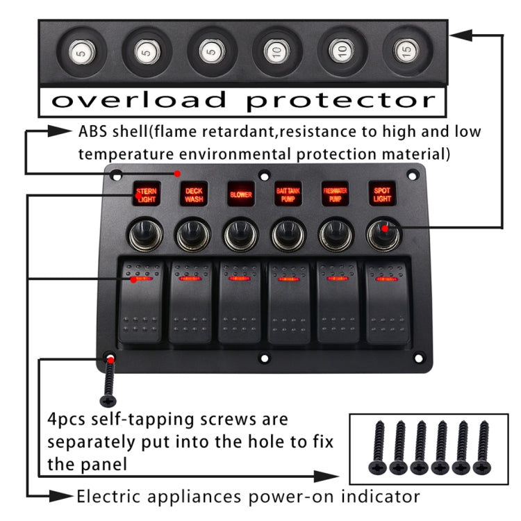 3Pin 6 Way Switches Combination Switch Panel with Light and Projector Lens for Car RV Marine Boat - In Car by buy2fix | Online Shopping UK | buy2fix