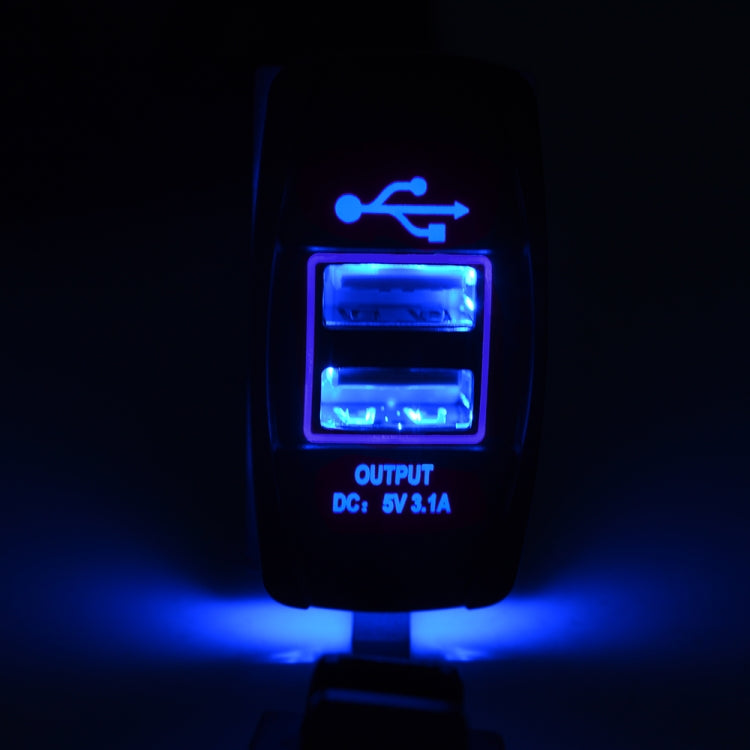 Car Waterproof Dual USB Charger DC12-24V 3.1A, with LED Indicator Light(Blue Light) - Car Charger by buy2fix | Online Shopping UK | buy2fix
