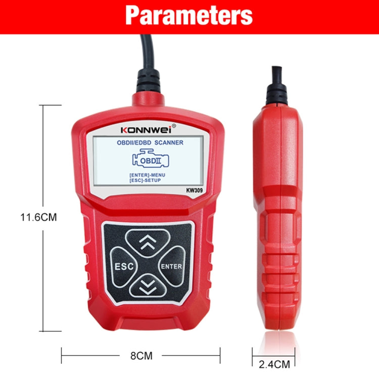 KONNWEI KW309 V309 V310 MS309 Code Reader OBD2 Scanner Diagnostic Tool(Red) - In Car by KONNWEI | Online Shopping UK | buy2fix