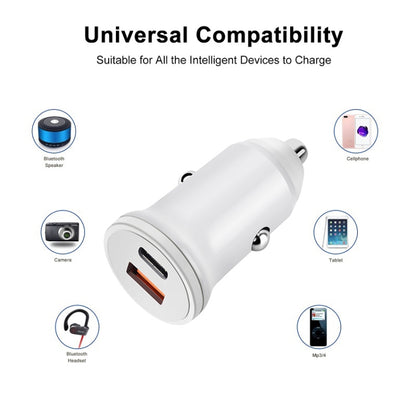 PD 20W USB-C / Type-C + QC 3.0 USB Interface Fast Charging Car Charger (White) - Car Charger by buy2fix | Online Shopping UK | buy2fix