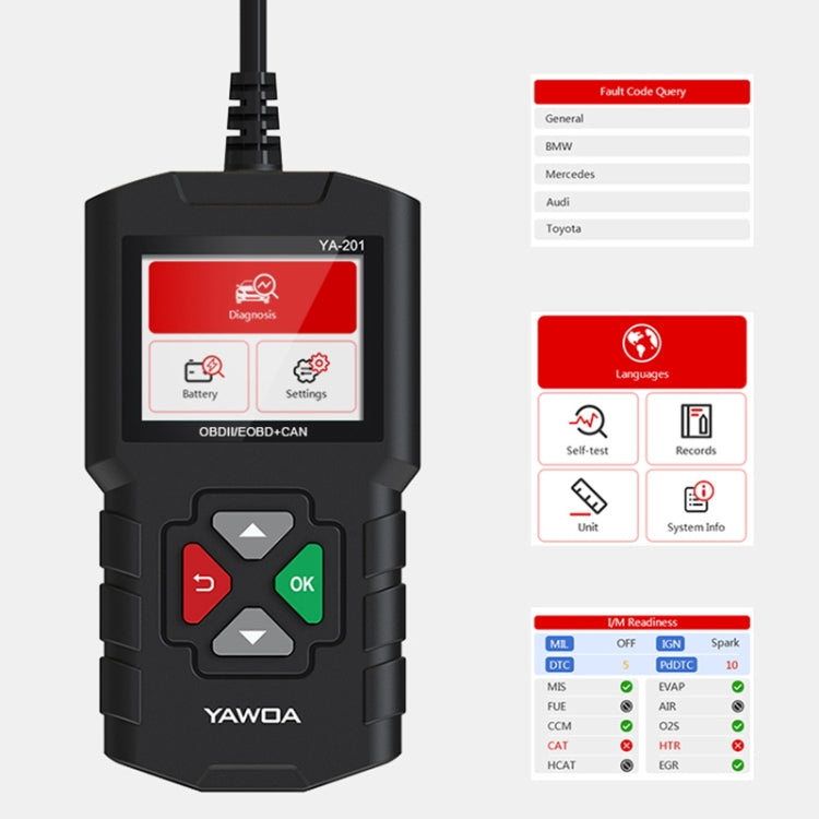 YA201 Car Mini Code Reader OBD2 Fault Detector Diagnostic Tool - In Car by buy2fix | Online Shopping UK | buy2fix