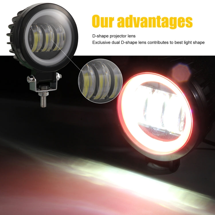 2 PCS Car 4 inch Round Spotlight Work Light with Angel Eyes (Red Light) - In Car by buy2fix | Online Shopping UK | buy2fix