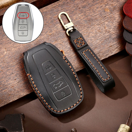 Hallmo Car Cowhide Leather Key Protective Cover Key Case for Geely Emgrand C Style(Black) -  by Hallmo | Online Shopping UK | buy2fix