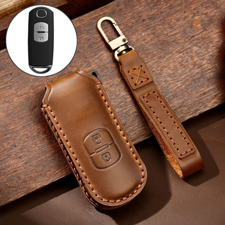Hallmo Car Cowhide Leather Key Protective Cover Key Case for Mazda Axela 2-button(Brown) -  by Hallmo | Online Shopping UK | buy2fix