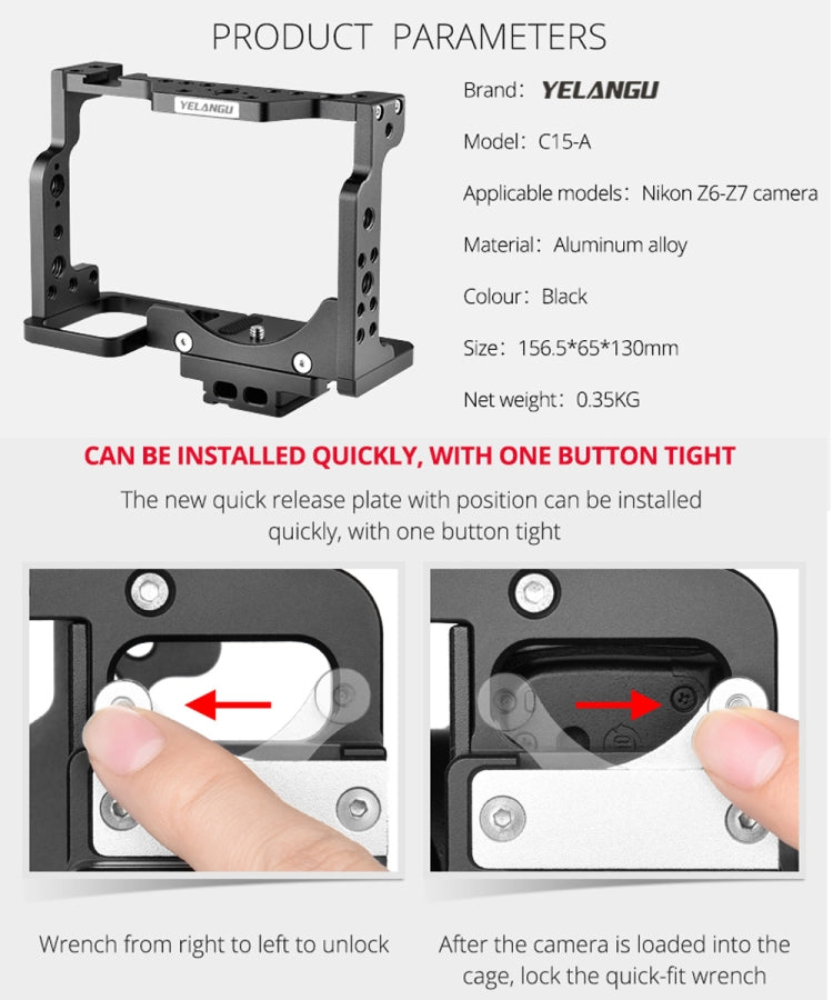 YELANGU C15-A YLG0711A-A01 Video Camera Cage Stabilizer for Nikon Z6 / Z7 (Black) - Camera Accessories by YELANGU | Online Shopping UK | buy2fix
