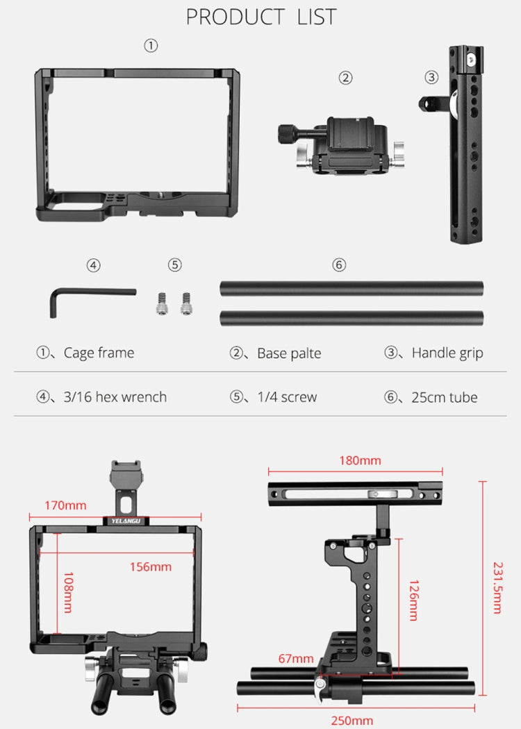 YELANGU C18 YLG0915A-C Video Camera Cage Stabilizer with Handle & Rail Rod Mount for Panasonic Lumix DC-S1H / DC-S1 / DC-S1R(Black) - Camera Accessories by YELANGU | Online Shopping UK | buy2fix