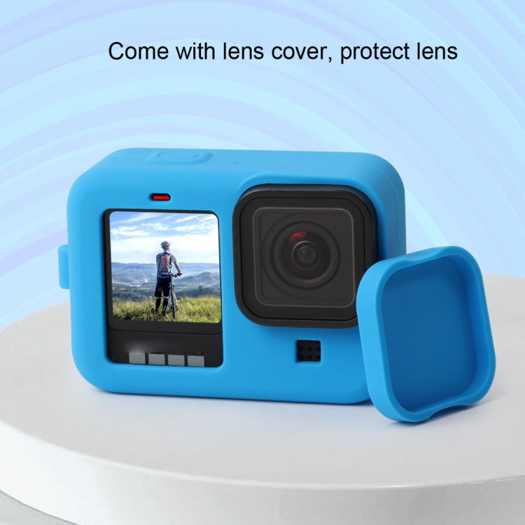 For GoPro HERO10 Black / HERO9 Black Silicone Protective Case Cover with Wrist Strap & Lens Cover(Blue) - DJI & GoPro Accessories by buy2fix | Online Shopping UK | buy2fix