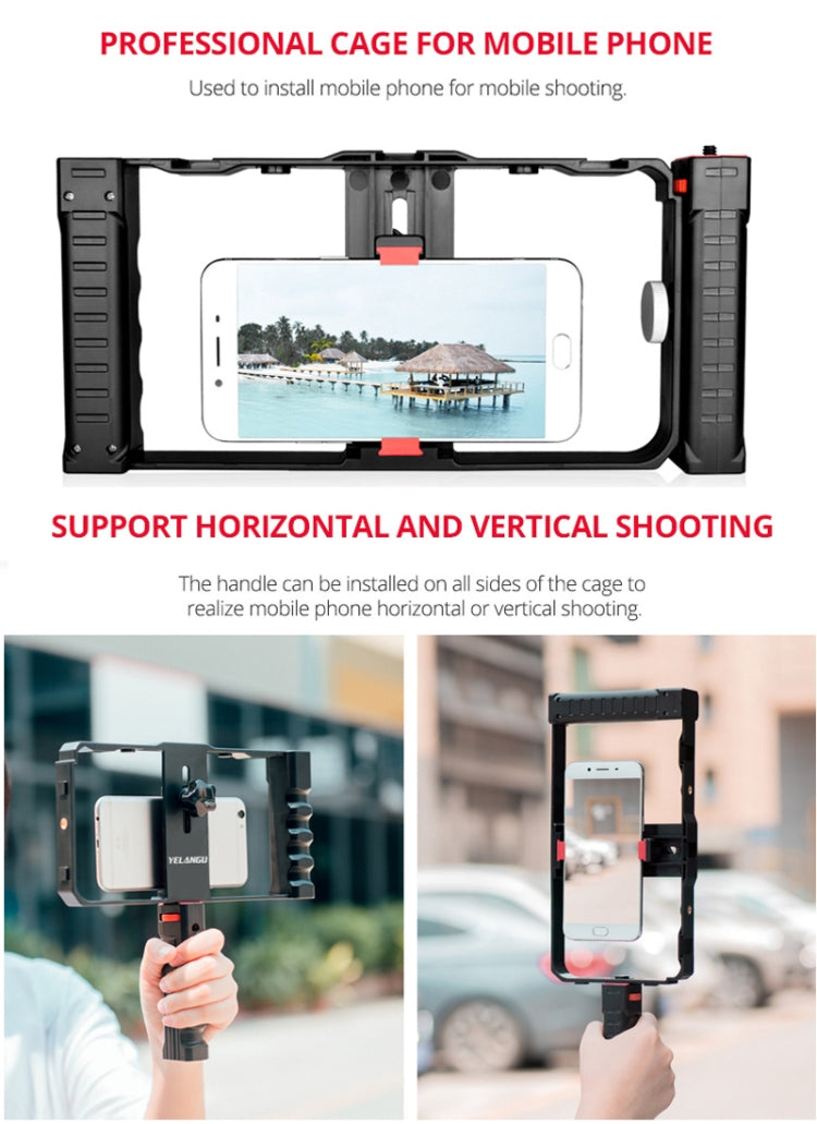 YELANGU PC02A Vlogging Live Broadcast Plastic Cage Video Rig Filmmaking Stabilizer Bracket for iPhone, Galaxy, Huawei, Xiaomi, HTC, LG, Google, and Other Smartphones(Black) - Stand by YELANGU | Online Shopping UK | buy2fix