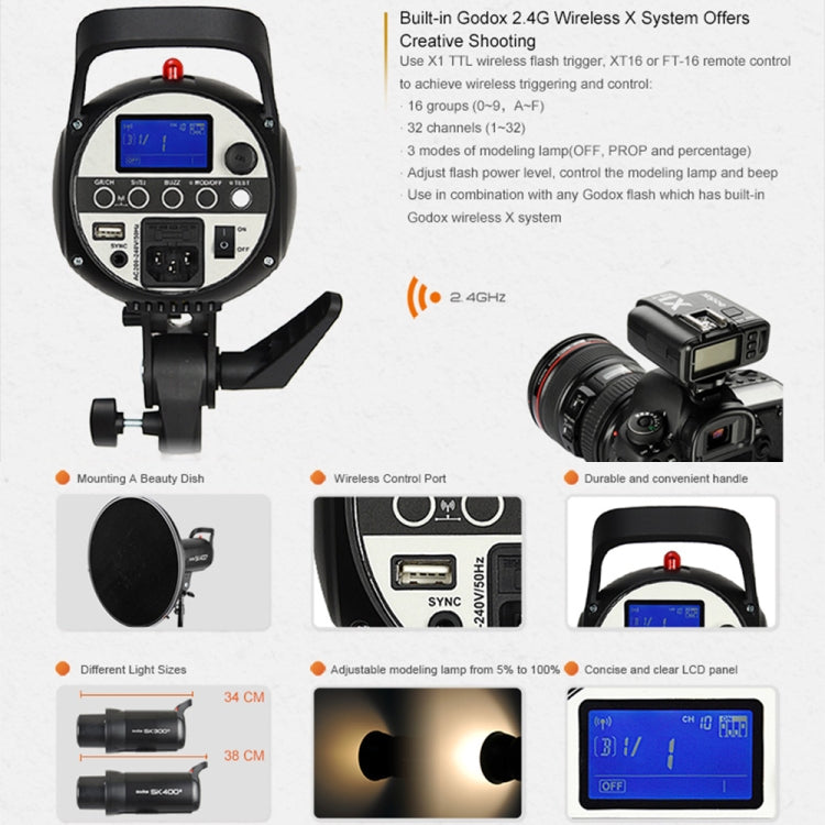 Godox SK400II Studio Flash Light 150Ws Bowens Mount Studio Speedlight(US Plug) - Camera Accessories by Godox | Online Shopping UK | buy2fix