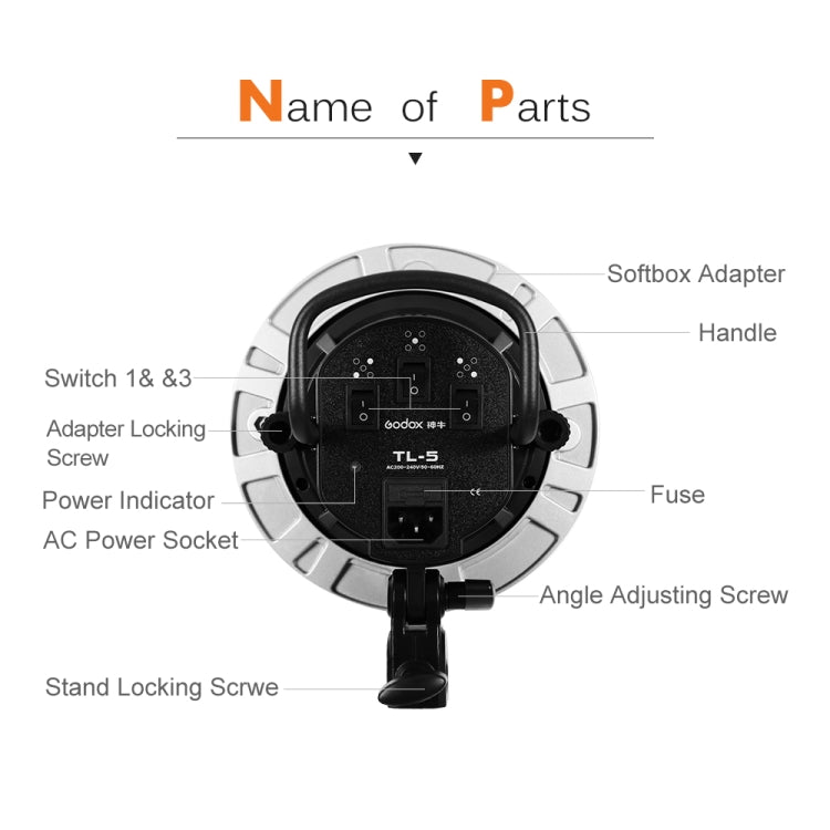 Godox TL-5 5 in 1 E27 Socket Tricolor Bulb Light Lamp Head Mount(US Plug) - Camera Accessories by Godox | Online Shopping UK | buy2fix