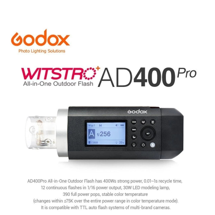 Godox  AD400 Pro WITSTRO 400Ws All-in-One Outdoor Flash 2.4GHz Speedlite Light(EU Plug) - Shoe Mount Flashes by Godox | Online Shopping UK | buy2fix