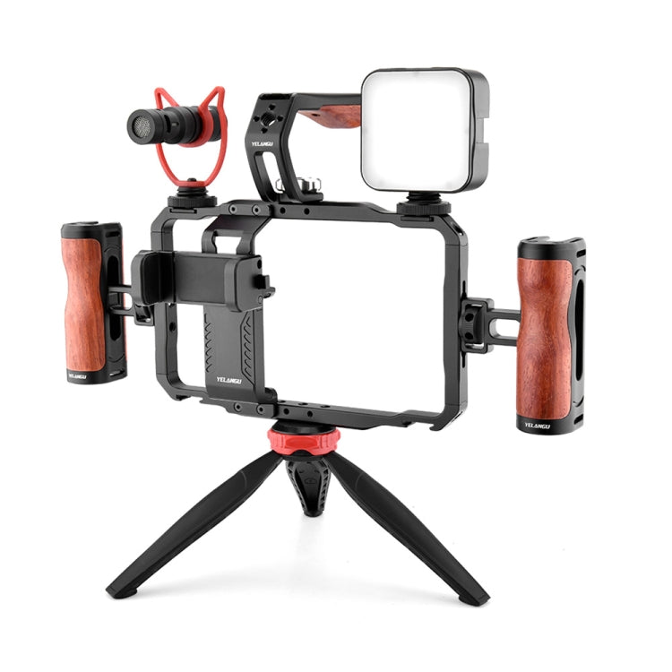 YELANGU LW-B01A01 Vlogging Live Broadcast LED Selfie Light Mic Smartphone Video Rig Handles Stabilizer Kits - Camera Cage by YELANGU | Online Shopping UK | buy2fix