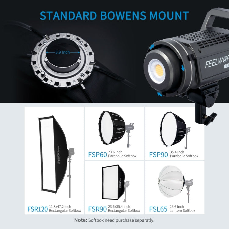 FEELWORLD FL225D 225W Daylight Point Source Video Light, Bluetooth APP Control (US Plug) - Shoe Mount Flashes by FEELWORLD | Online Shopping UK | buy2fix