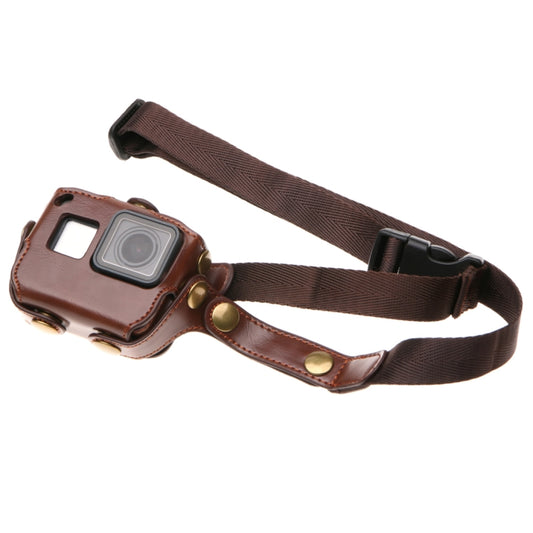 For GoPro HERO7 Black /6 /5  PU Leather Housing Case with Neck Strap & Buttons(Brown) - DJI & GoPro Accessories by buy2fix | Online Shopping UK | buy2fix