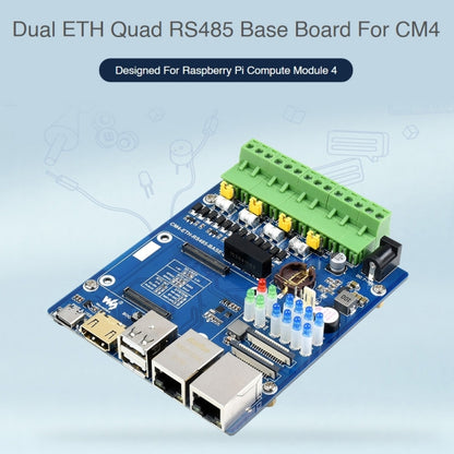 Waveshare Dual ETH Quad RS485 Base Board B for Raspberry Pi CM4, Gigabit Ethernet - LCD & LED Display Module by WAVESHARE | Online Shopping UK | buy2fix