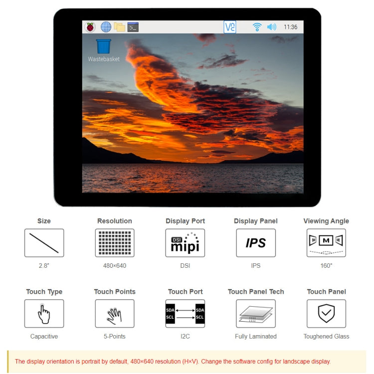 Waveshare 2.8 inch Capacitive Touch Display for Raspberry Pi, 480 x 640, DSI, IPS, Fully Laminated Screen - Consumer Electronics by WAVESHARE | Online Shopping UK | buy2fix