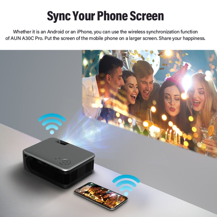 AUN A30C Pro 480P 3000 Lumens Sync Screen with Battery Version Portable Home Theater LED HD Digital Projector (EU Plug) - LED Projector by AUN | Online Shopping UK | buy2fix