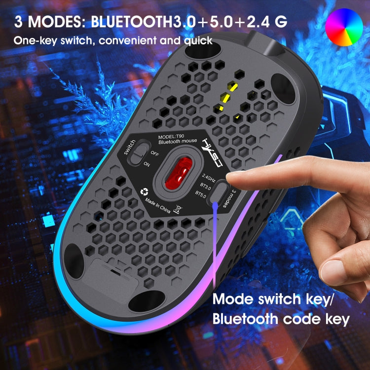 HXSJ T90 RGB Light Three-mode Wireless Gaming Mouse - Wireless Mice by HXSJ | Online Shopping UK | buy2fix