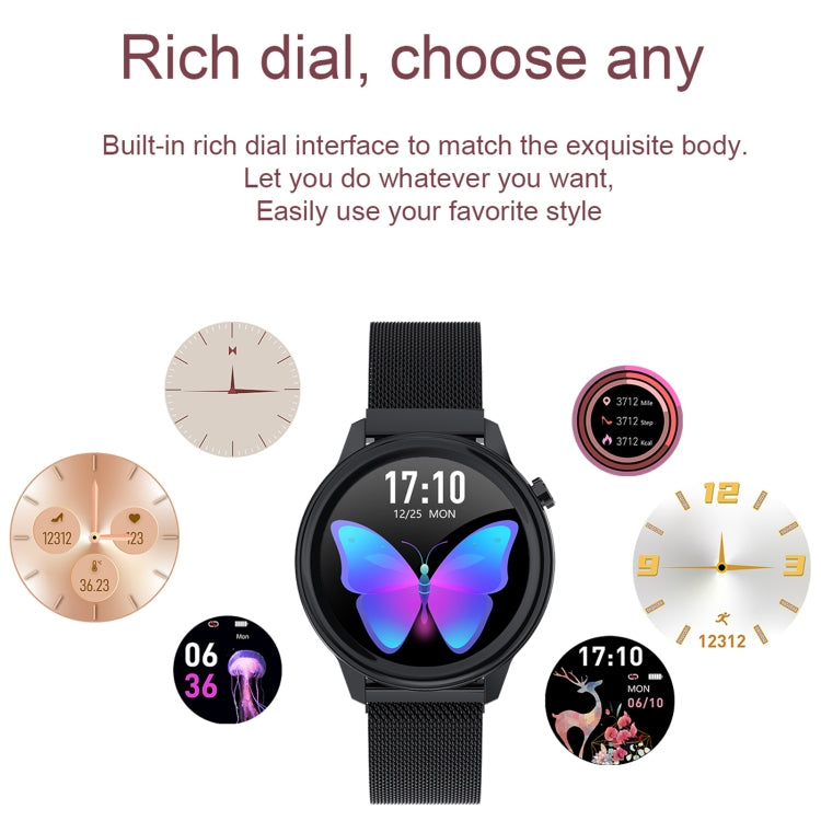 F80 1.3 inch TFT Color Screen IP68 Waterproof Women Smart Watch, Support Body Temperature Monitor / Blood Pressure Monitor / Menstrual Cycle Reminder(Black) - Smart Wear by buy2fix | Online Shopping UK | buy2fix