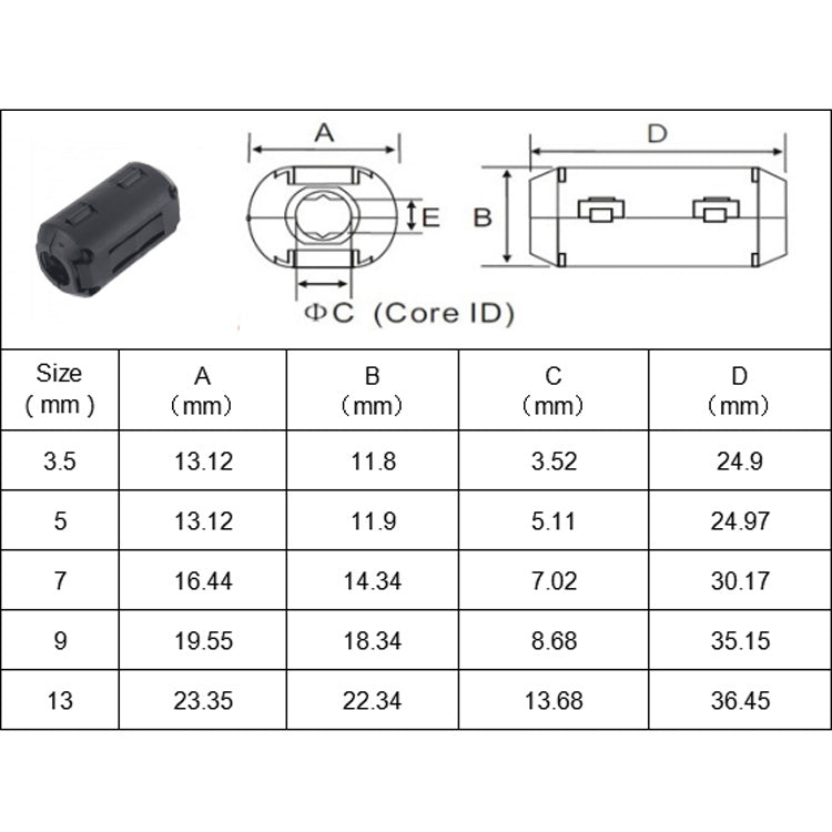 36 PCS / Pack 3.5mm/5mm/7mm/9mm/13mm Anti-interference Degaussing Ring Ferrite Ring Cable Clip Core Noise Suppressor Filter - In Car by buy2fix | Online Shopping UK | buy2fix