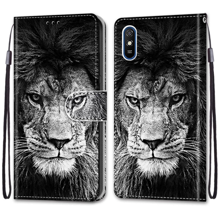 For Xiaomi Redmi 9A Coloured Drawing Cross Texture Horizontal Flip PU Leather Case with Holder & Card Slots & Wallet & Lanyard(Black White Lion Head) - Xiaomi Cases by buy2fix | Online Shopping UK | buy2fix