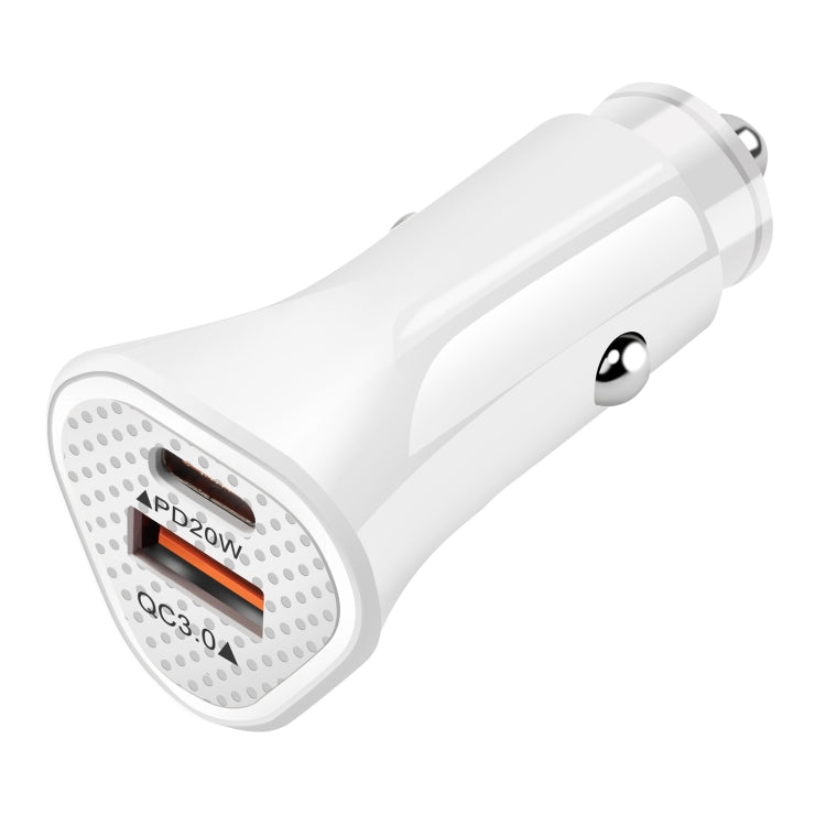 YSY-313PD20W QC3.0 USB + PD 20W USB-C / Type-C Triangle Dual Ports Fast Charging Car Charger(White) - Car Charger by buy2fix | Online Shopping UK | buy2fix