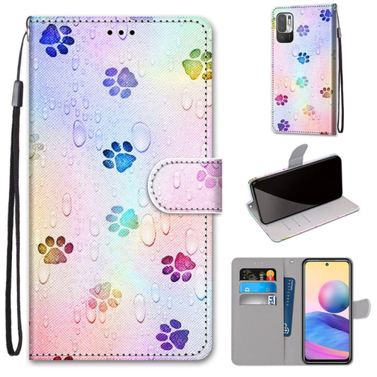 For Xiaomi Redmi Note 10 5G Coloured Drawing Cross Texture Horizontal Flip PU Leather Case with Holder & Card Slots & Wallet & Lanyard(Footprint Water Drops) - Xiaomi Cases by buy2fix | Online Shopping UK | buy2fix