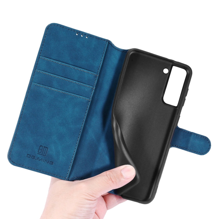 For Samsung Galaxy S21 FE DG.MING Retro Oil Side Horizontal Flip Leather Case with Holder & Card Slots & Wallet(Blue) - Galaxy Phone Cases by DG.MING | Online Shopping UK | buy2fix