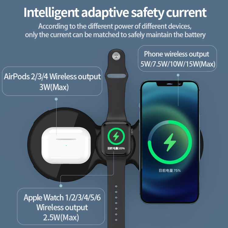 H20 15W QI Standard 3 in 1 Planar Figure-8-shaped Magnetic Wireless Charger for Phones & Apple Watch & AirPods(Black) - Apple Accessories by buy2fix | Online Shopping UK | buy2fix