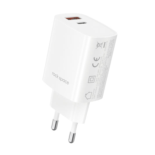 ROCK T51 30W Type-C / USB-C + USB PD Dual Ports Fast Charging Travel Charger Power Adapter, EU Plug(White) - USB Charger by ROCK | Online Shopping UK | buy2fix