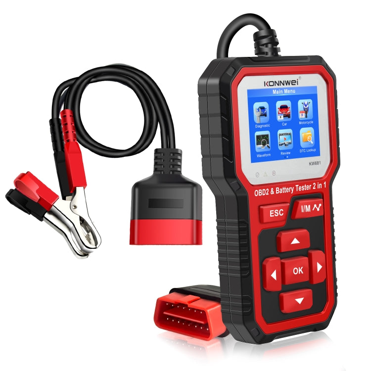 KONNWEI KW681 Car 2.4 inch TFT Screen OBD Fault Diagnosis + 6V-12V Battery Tester Support 9 Languages - In Car by KONNWEI | Online Shopping UK | buy2fix